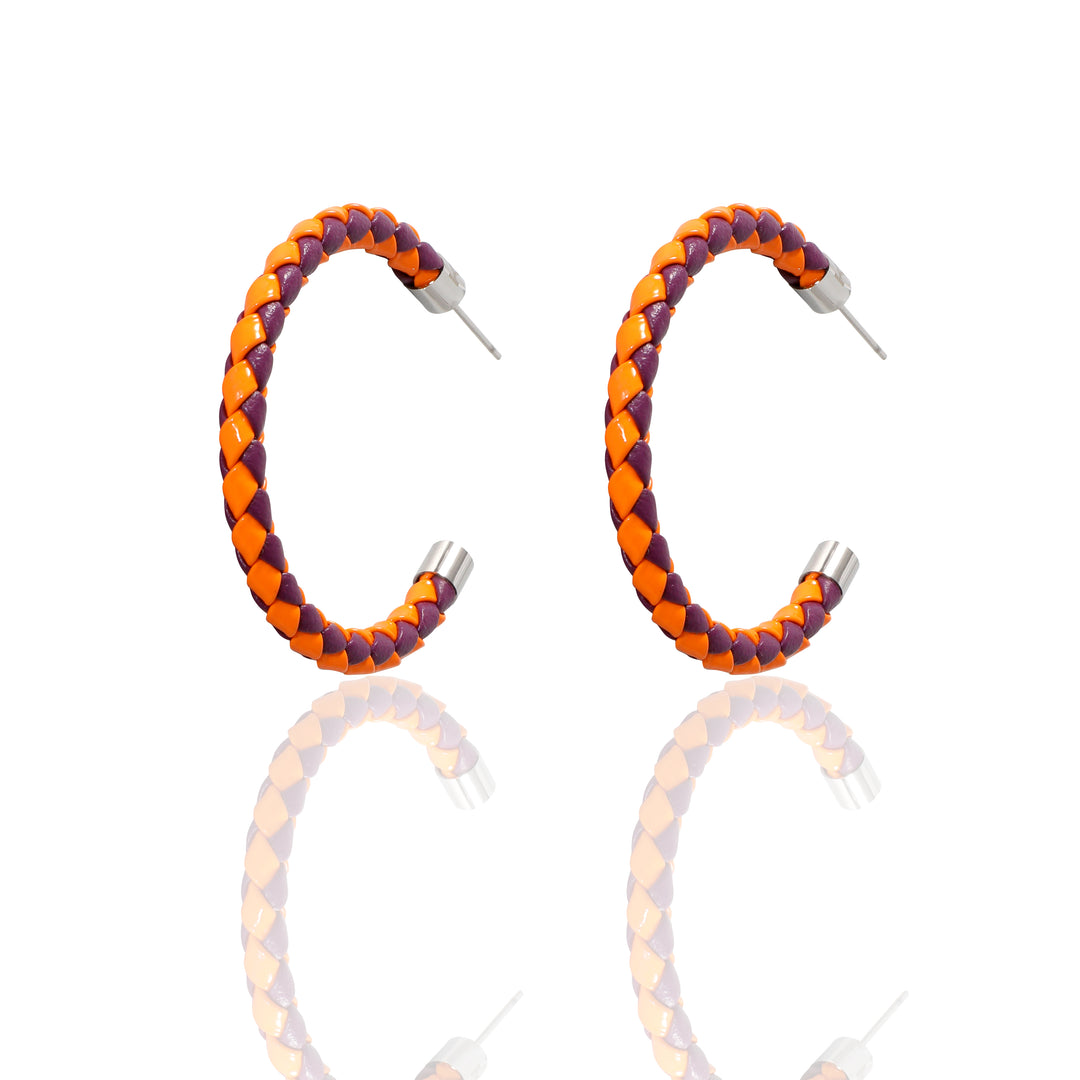 Purple & Orange Braided Hoop Earrings