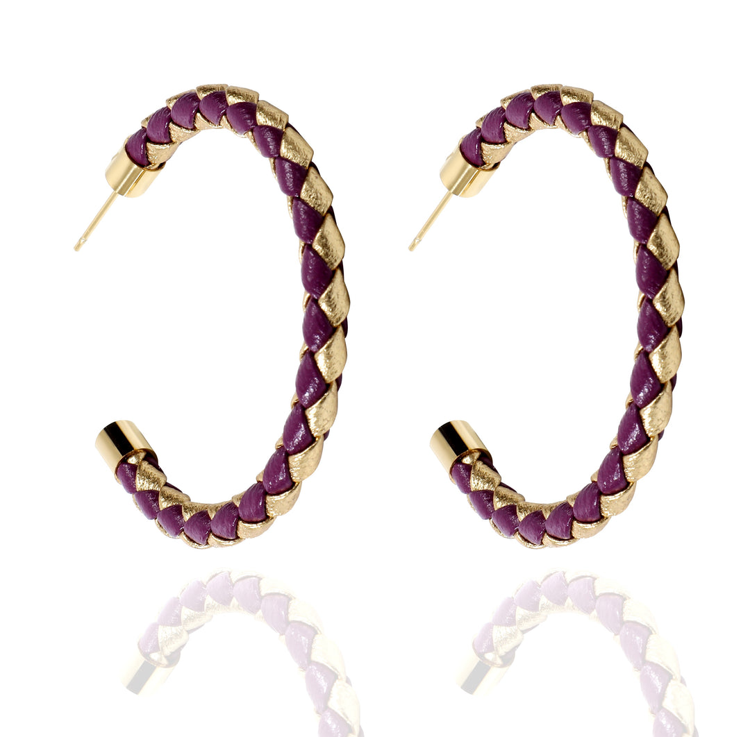 Purple & Gold Braided Hoop Earrings