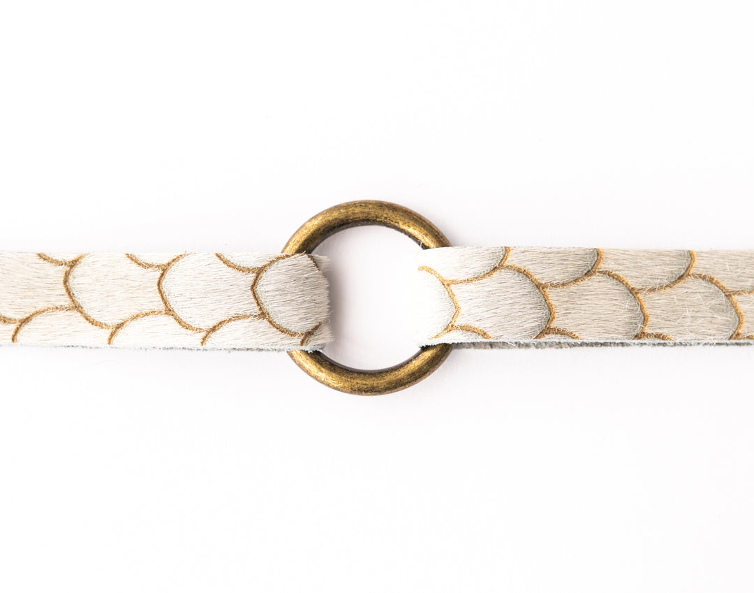 Scalloped in Taupe and Cream Leather Bracelet