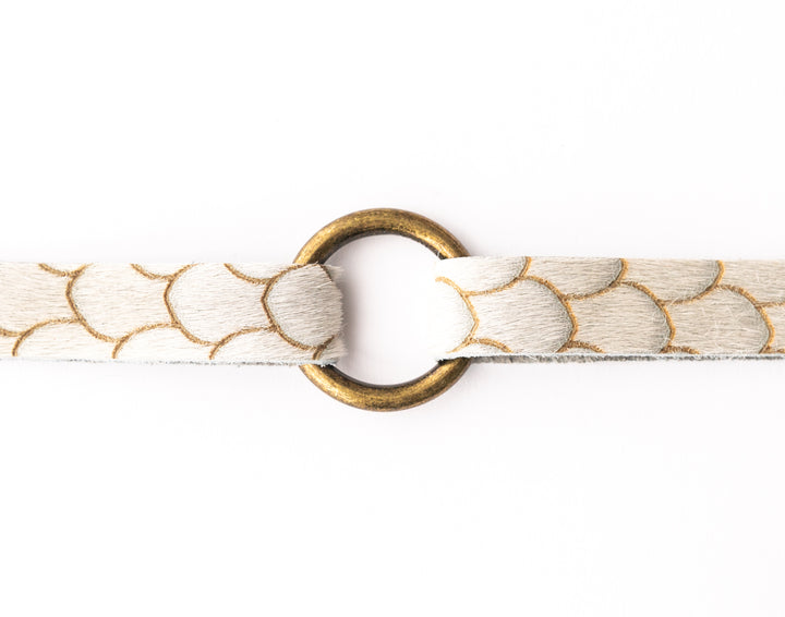 Scalloped in Taupe and Cream Leather Bracelet