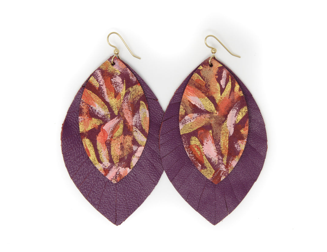 Live Out Loud with Purple Fringe Layered Earring | Hand-painted by Jeanetta Gonzales