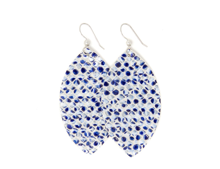 Blue Pearl Leather Earrings