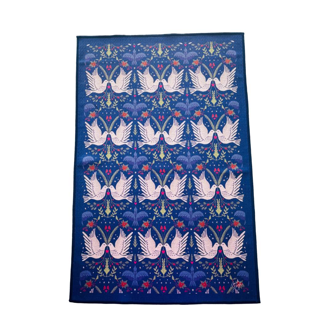 Two Turtle Doves Double-Sided Tea Towel