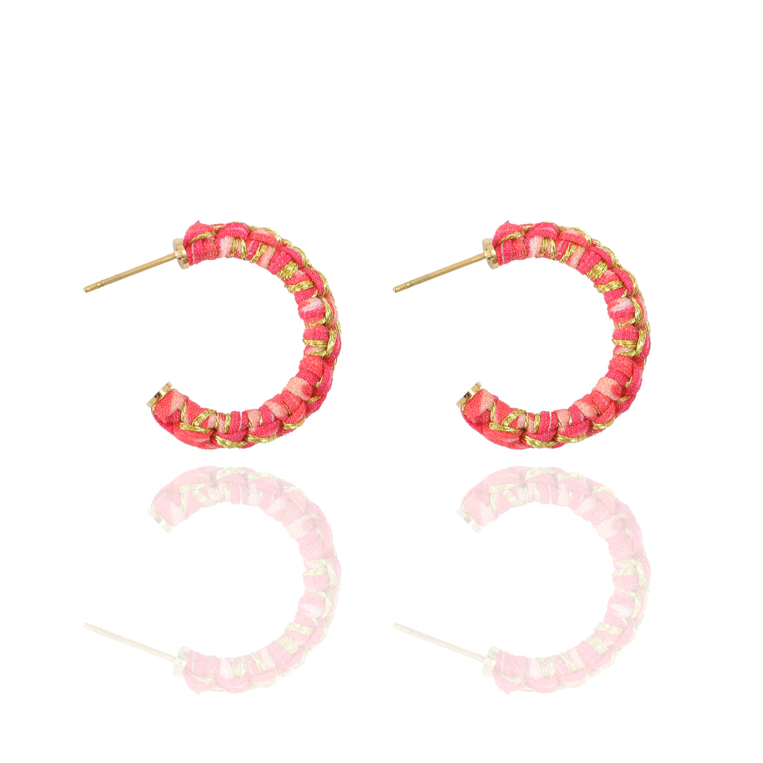 Sunrise Braided Silk Petite Hoop Earrings