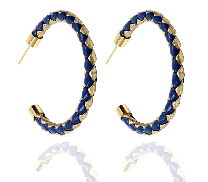 Navy Blue & Gold Braided Hoop Earrings