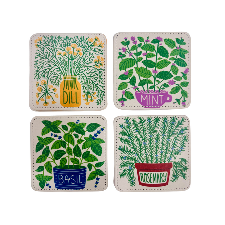 Homegrown Herbs Coasters, Set of 4