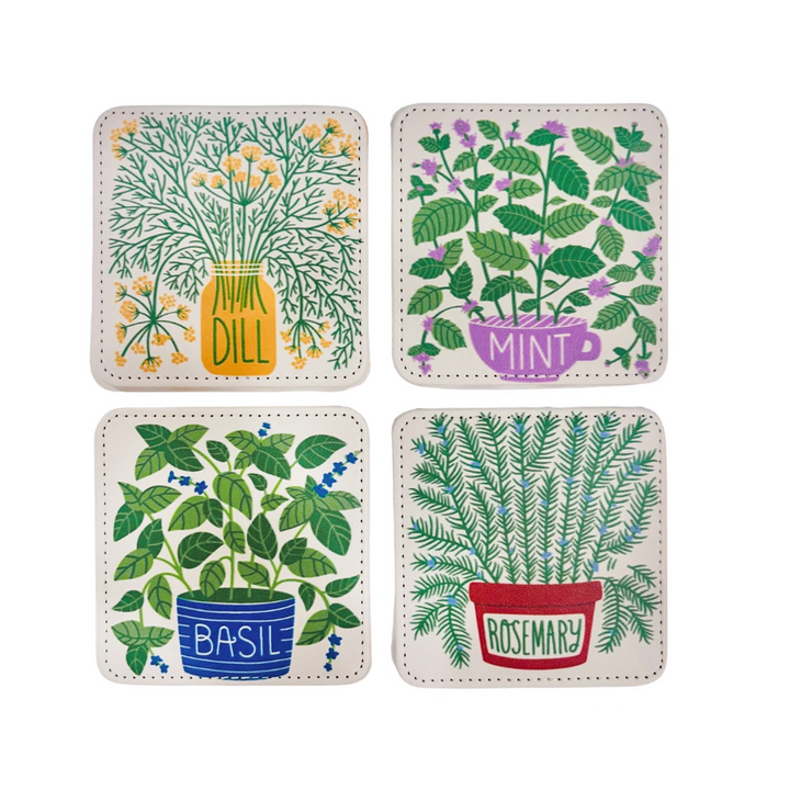 Homegrown Herbs Coasters, Set of 4