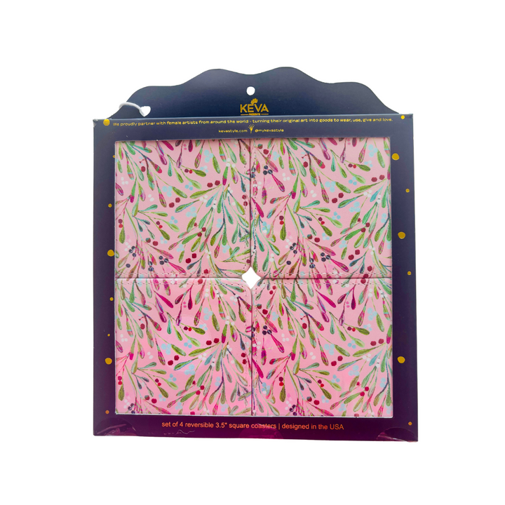 Spruce & Berries Coasters, Set of 4