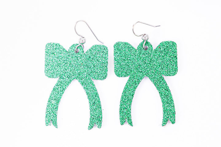 Green Shimmer Ribbon Earrings