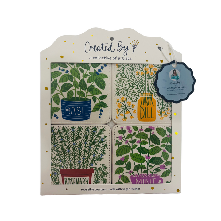Homegrown Herbs Coasters, Set of 4