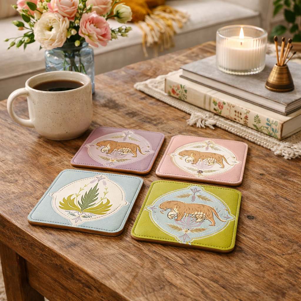 Moon Tiger Coasters, Set of 4