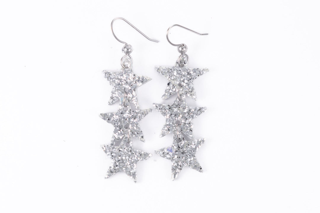 Sparkle in Silver Star Earrings