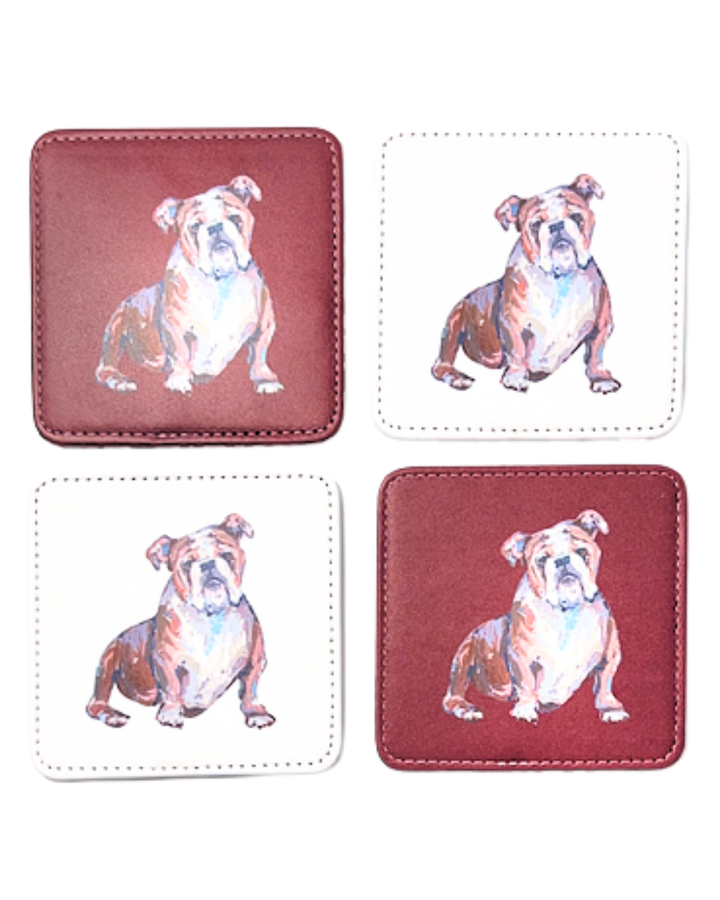 Bulldog in Classic Maroon Game Day Coasters