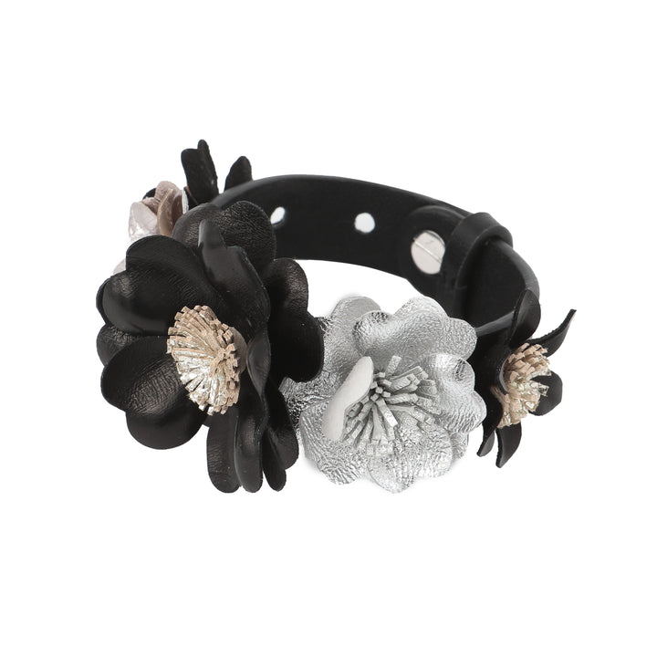 Black, Pewter & Grey Floral Leather Bracelet