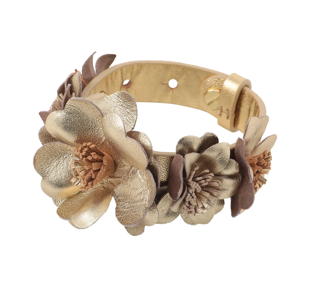 Gold Floral Leather Bracelet