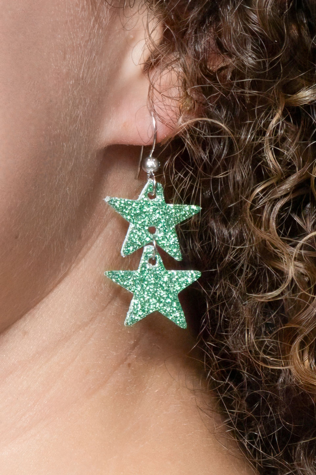 Green Shimmer Star Earrings