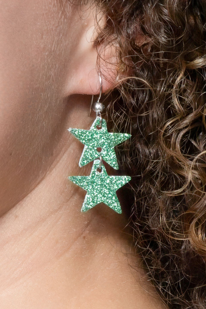 Green Shimmer Star Earrings