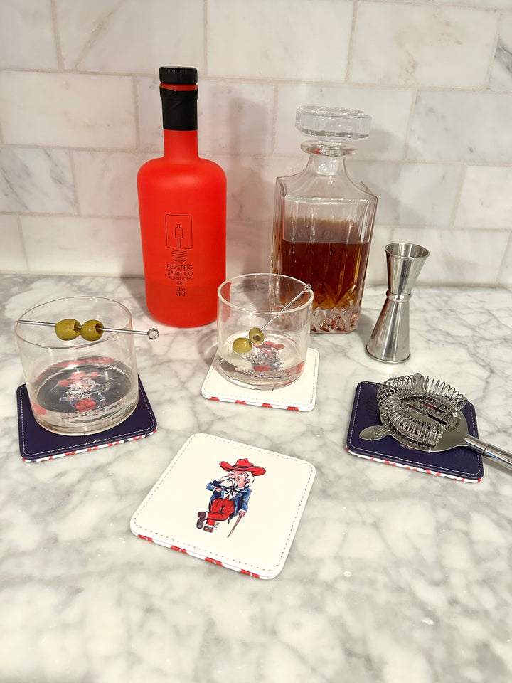 Dapper Gentleman in Navy and Red Game Day Coasters