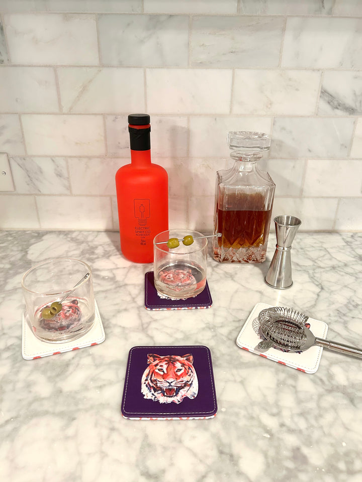 Tiger in Orange Game Day Coasters