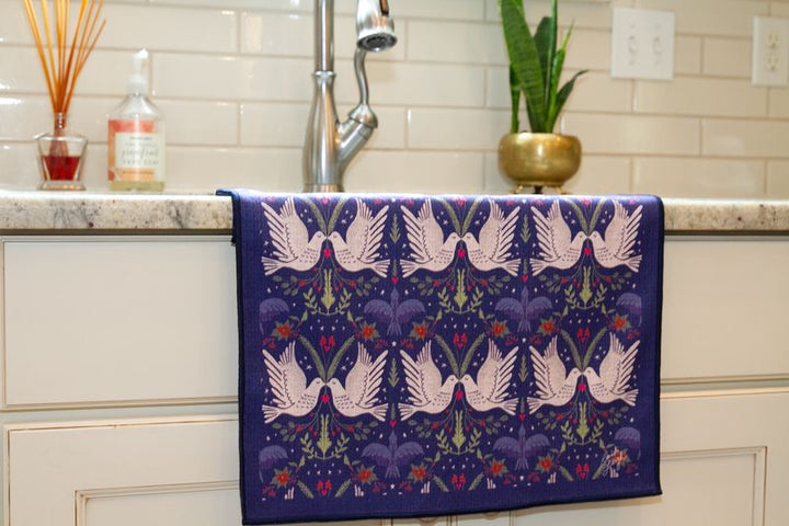 Two Turtle Doves Double-Sided Tea Towel