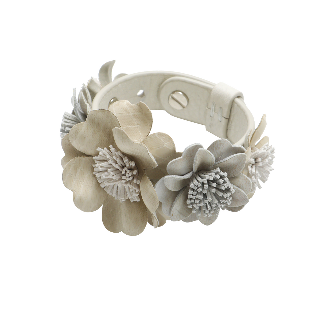 Cream Floral Leather Bracelet