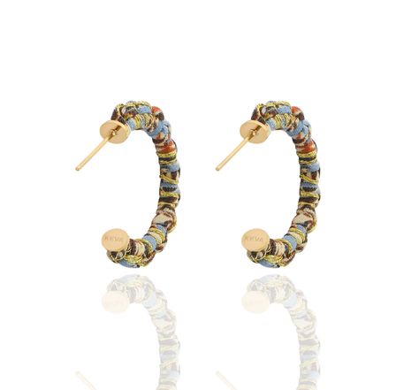 Blue Hazel Braided Silk Petite Hoop Earrings