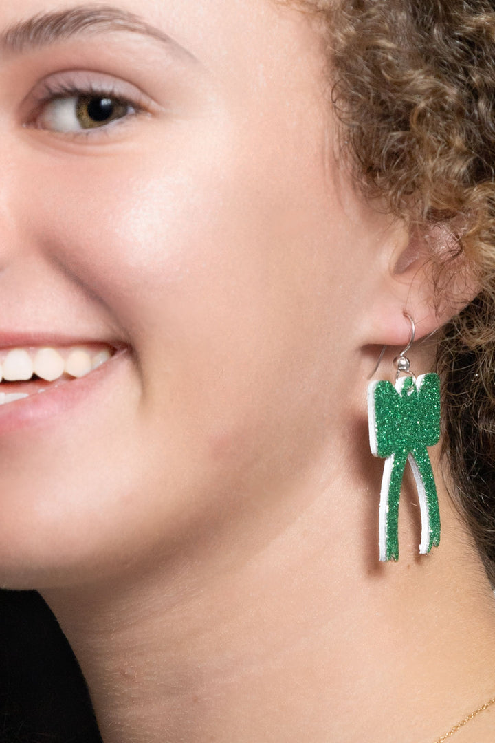 Green Shimmer Ribbon Earrings