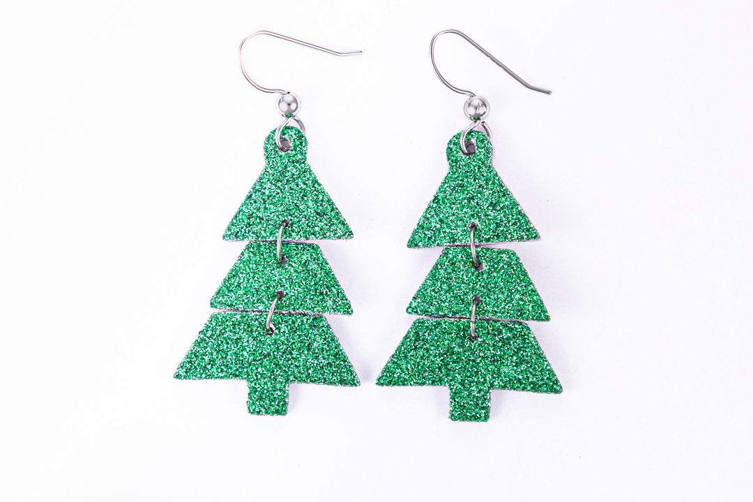 Green Shimmer Christmas Tree Earrings