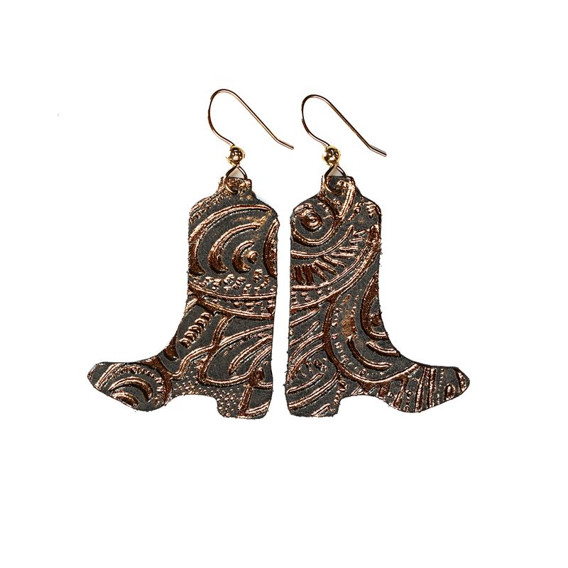 Carved Black + Bronze Boots Earrings