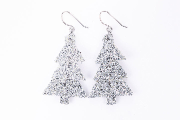 Sparkle in Silver Christmas Tree Earrings