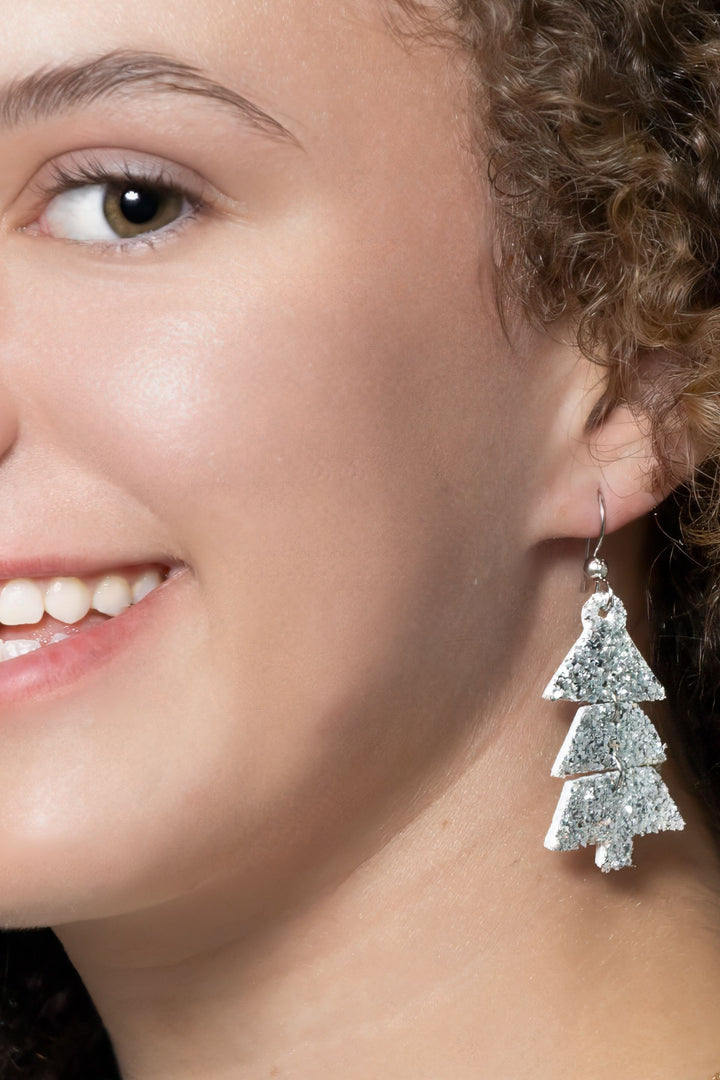 Sparkle in Silver Christmas Tree Earrings