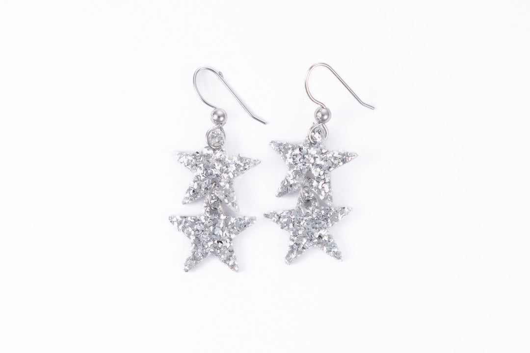 Sparkle in Silver Star Earrings