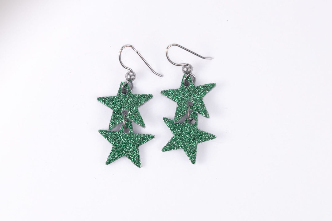 Green Shimmer Star Earrings