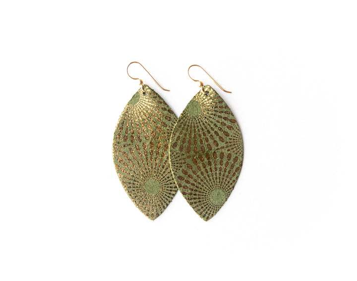 Starburst Green Leather Earrings