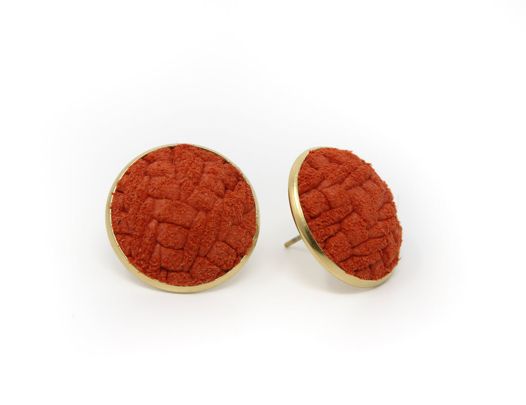 Chevron Coral Full Circle Button Earrings