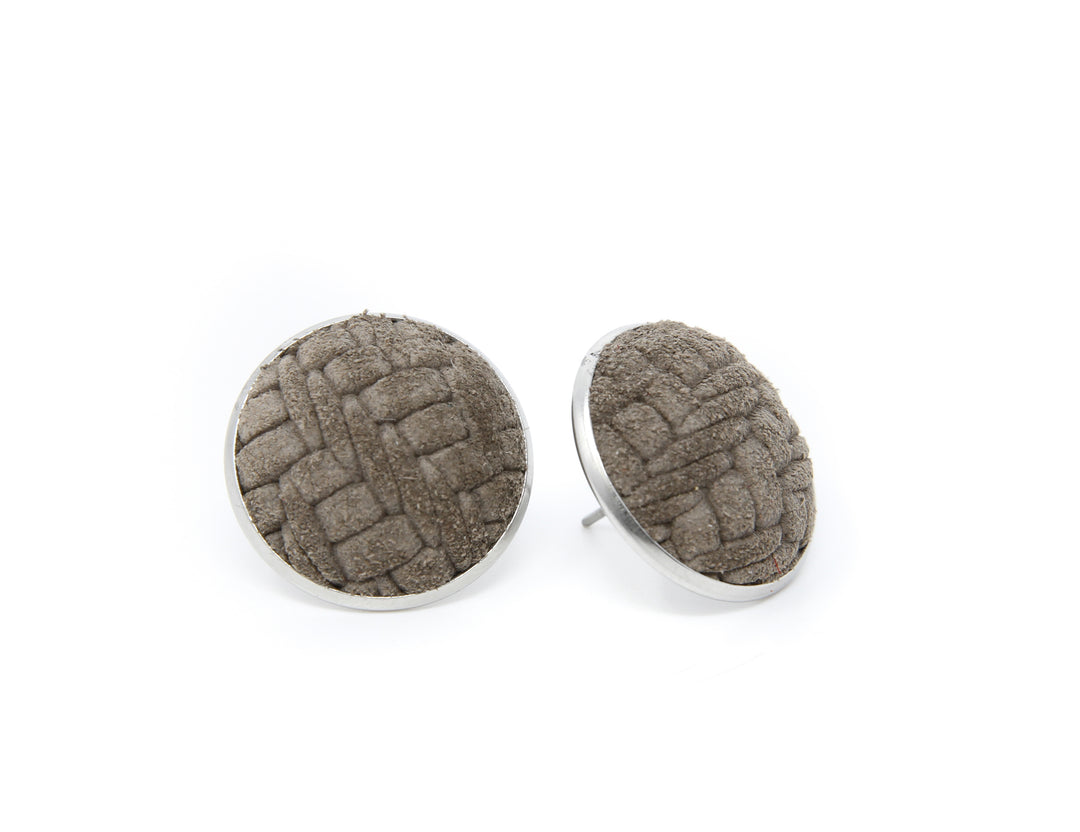 Chevron Brown Full Circle Button Earrings