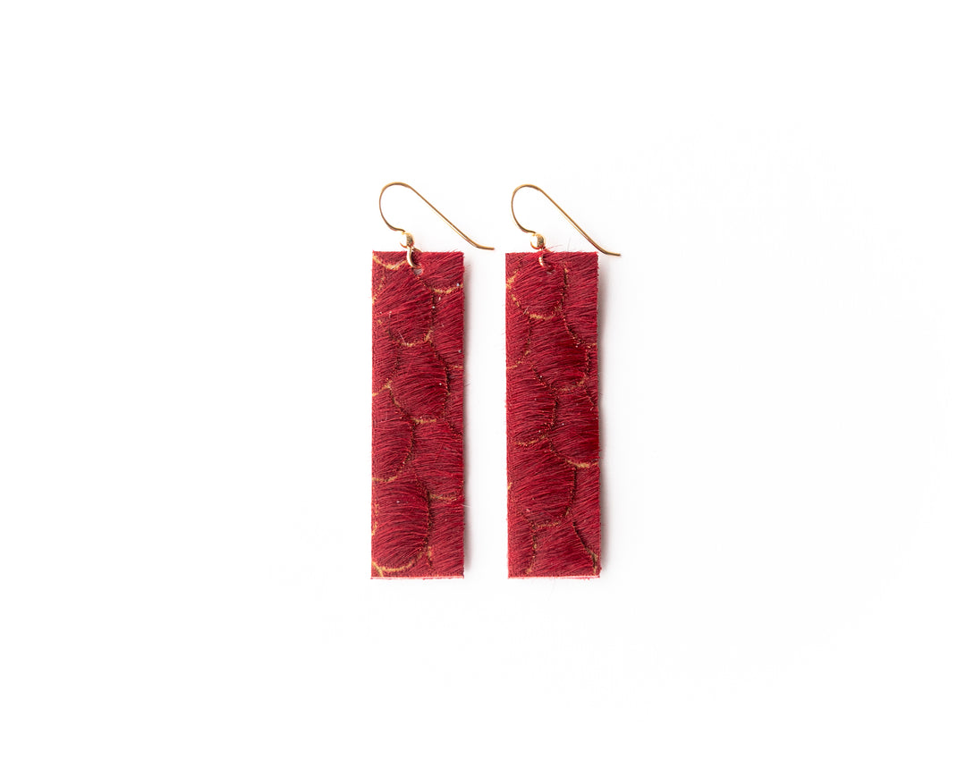 Scalloped in Red Four Corners Leather Earrings