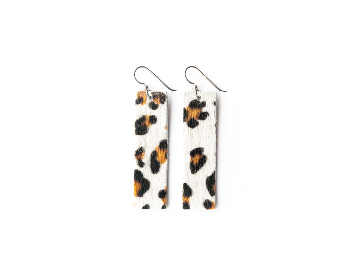 Leopard in White Four Corners Leather Earrings