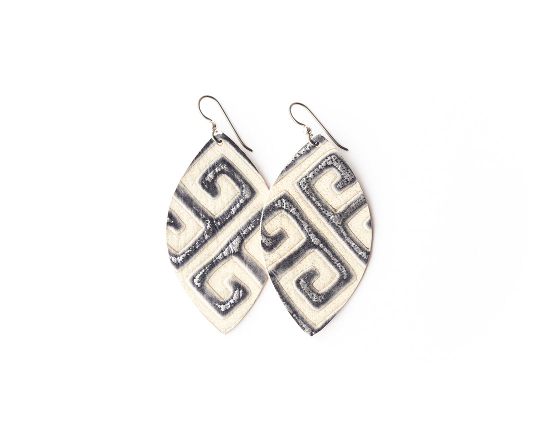 Greek Key Leather Earrings