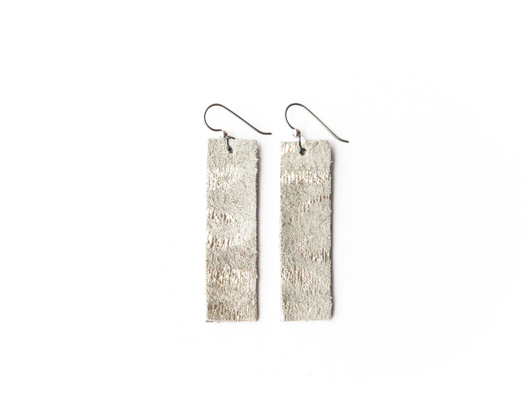 Silver Spot Cheetah Four Corners Leather Earrings