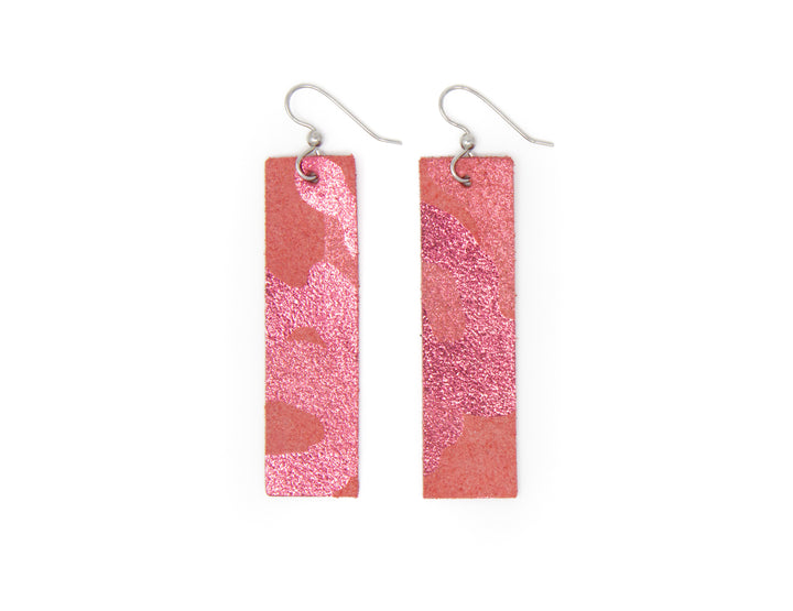 Glamper in Pink Four Corners Leather Earrings