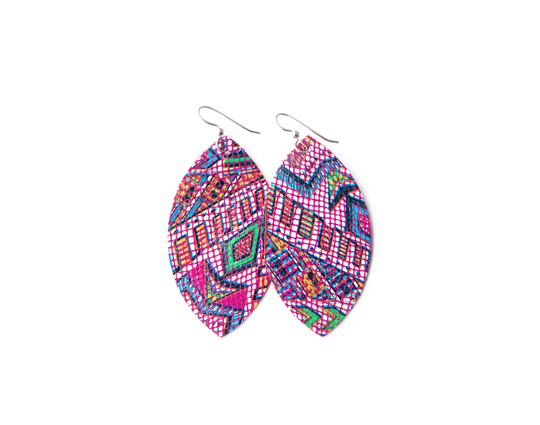 Raspberry Beret Leather Earrings