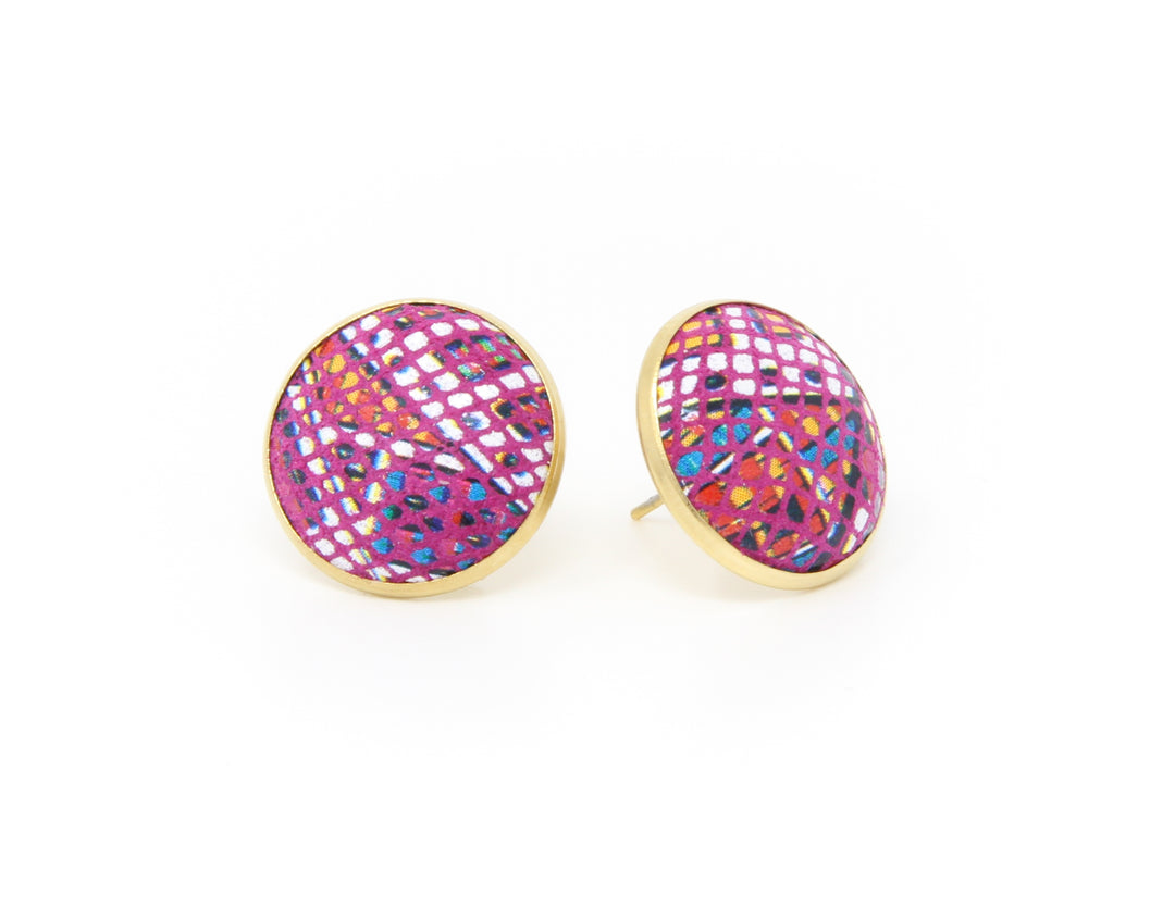 Raspberry Beret Full Circle Button Earrings