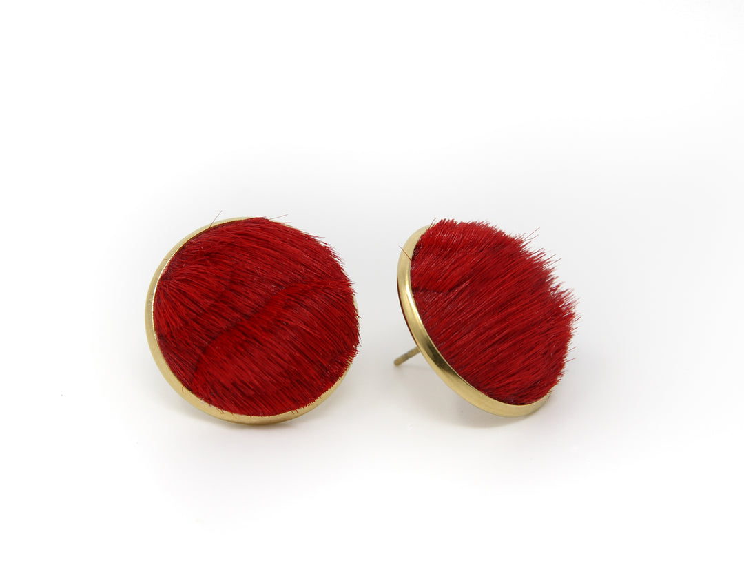 Viva Red Full Circle Button Earrings