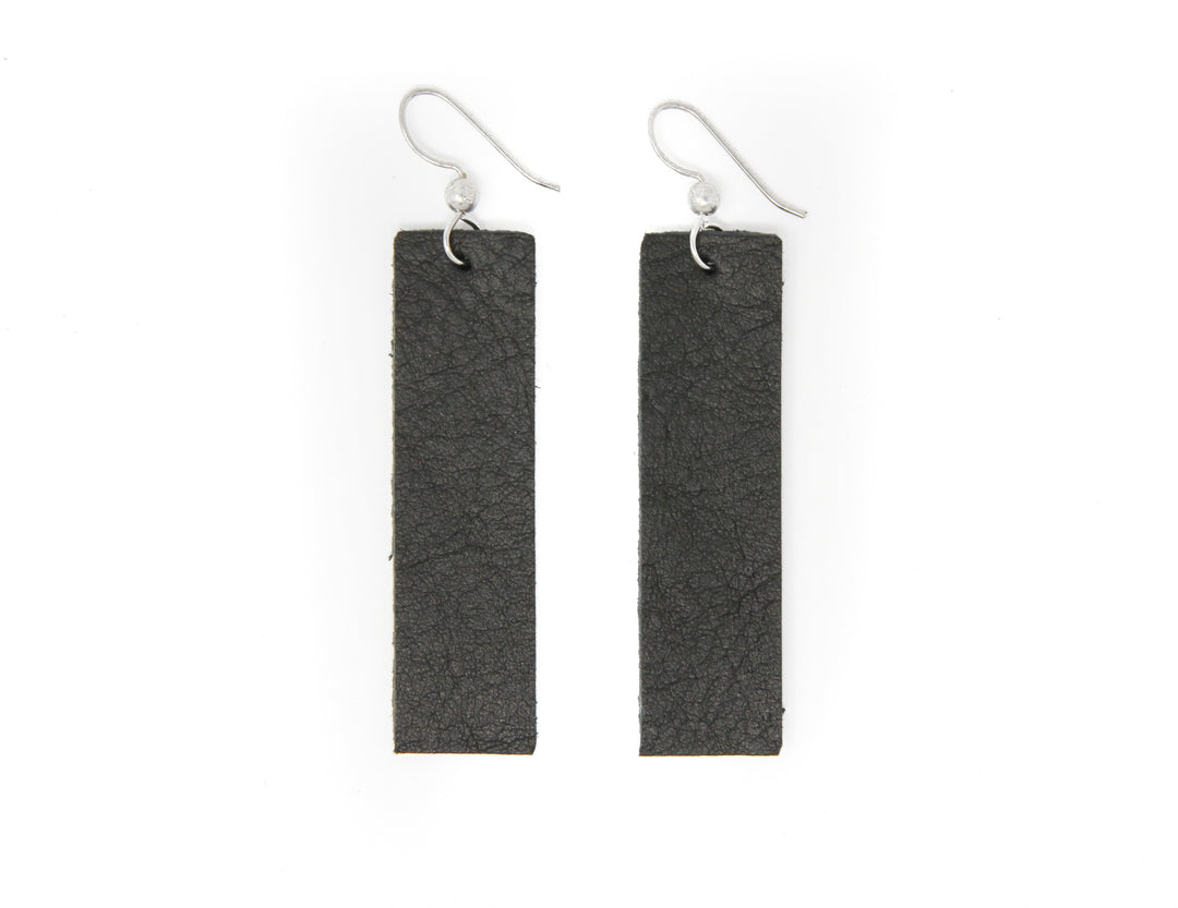 Black Four Corners Leather Earrings