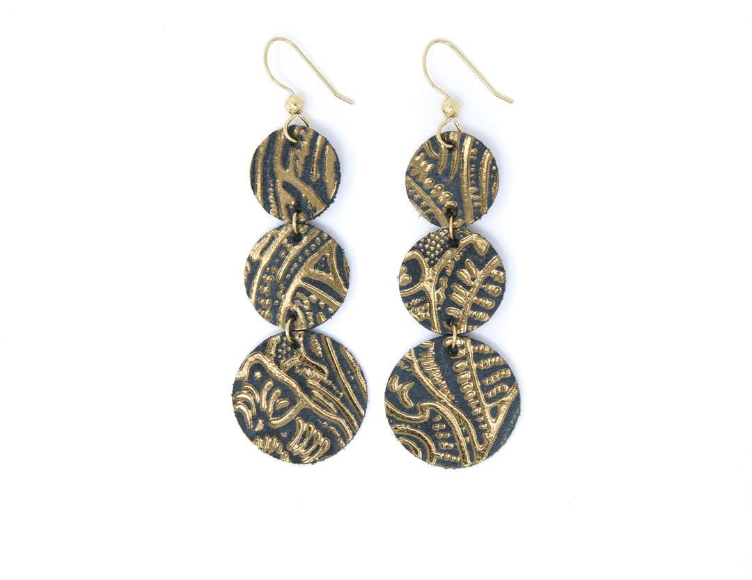 Carved Black and Bronze Cascade Earrings