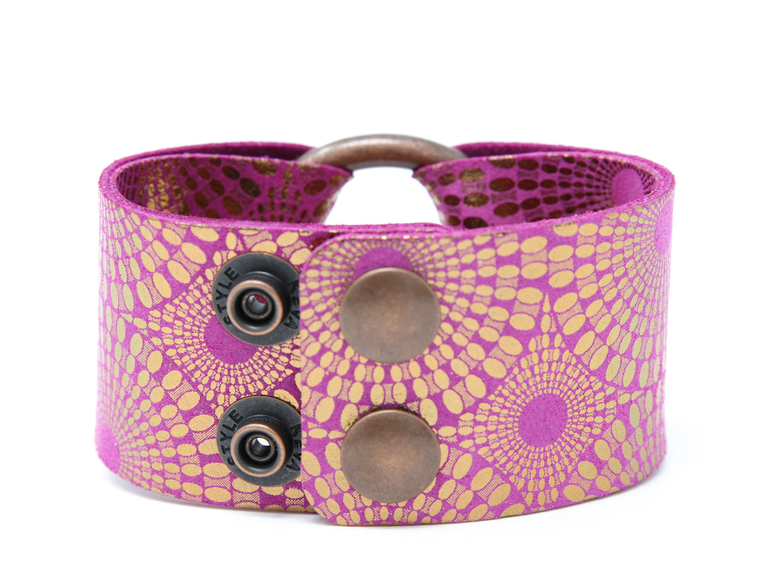 Starburst Magenta Leather Cuff