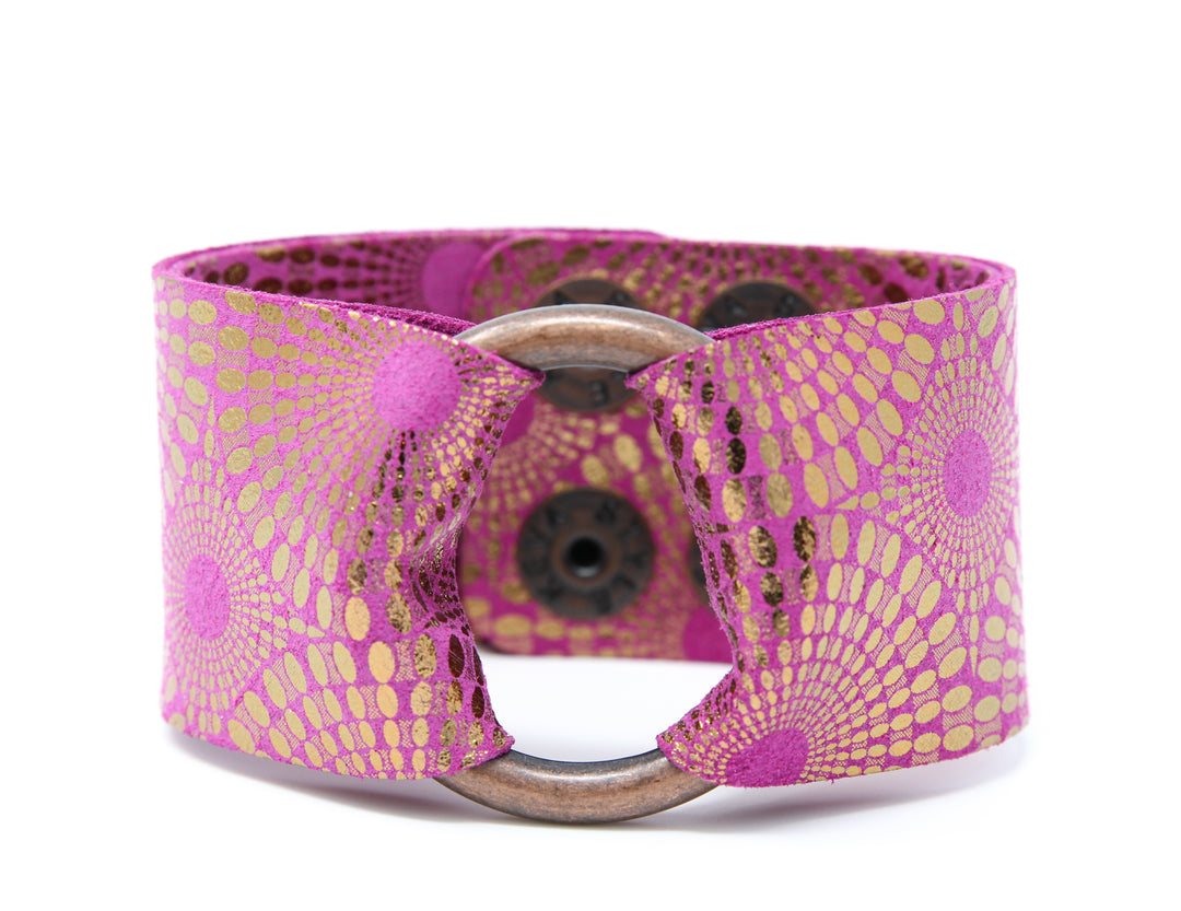 Starburst Magenta Leather Cuff