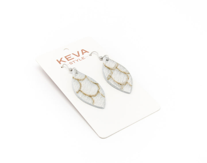 Scalloped in Taupe and Cream Leather Earrings