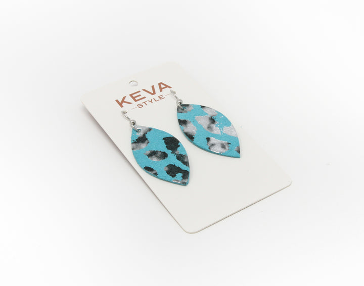 Cheetah in Turquoise Leather Earrings